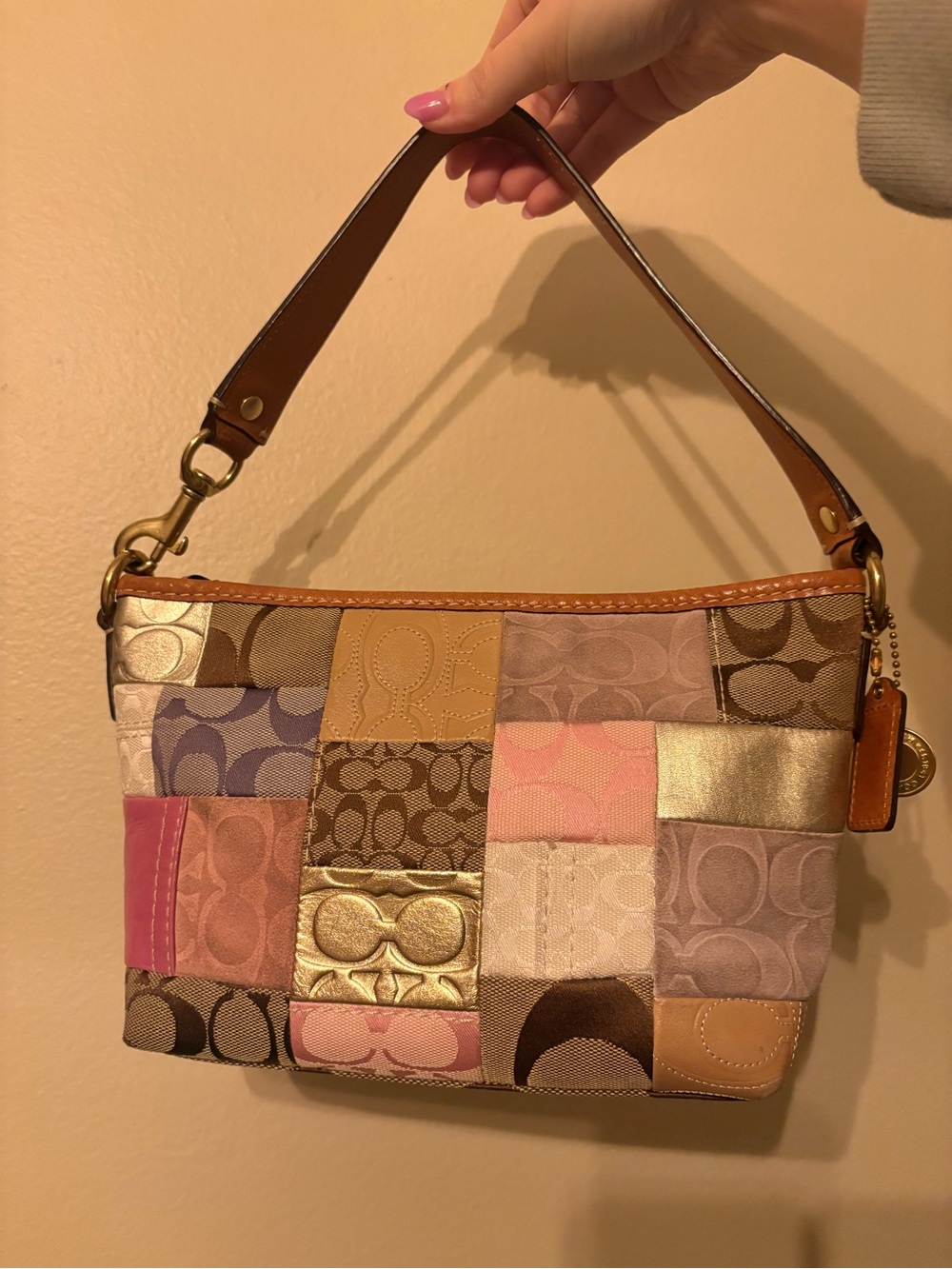 Coach Vintage Y2K 2008 Patchwork Signature Rare Mini Shoulder Bag - Pink, Purple